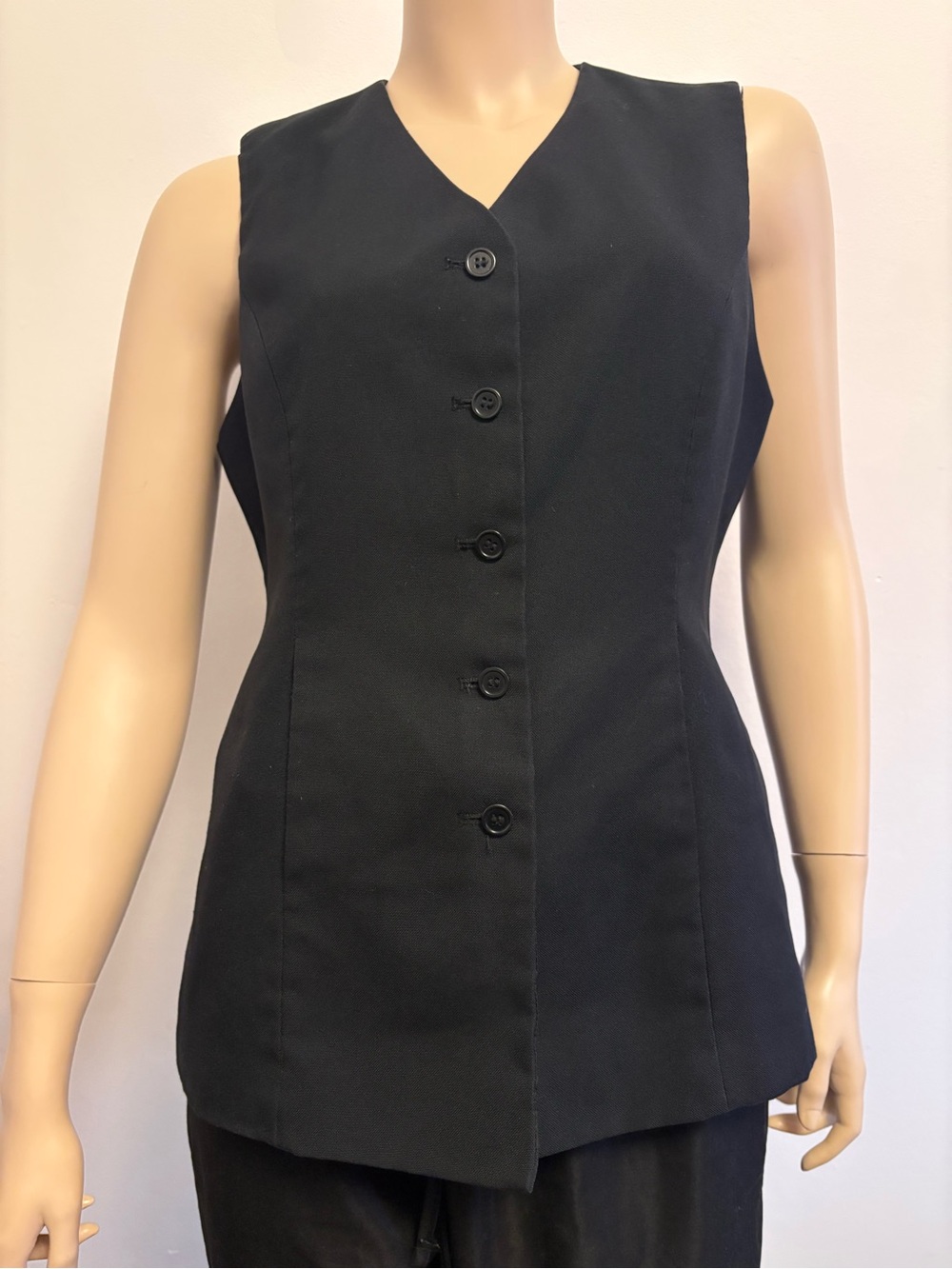 Edwards Garment Black V-Neck Tunic Vest, in seam front pockets, Women’s Sz S